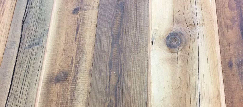 Reclaimed wood flooring.