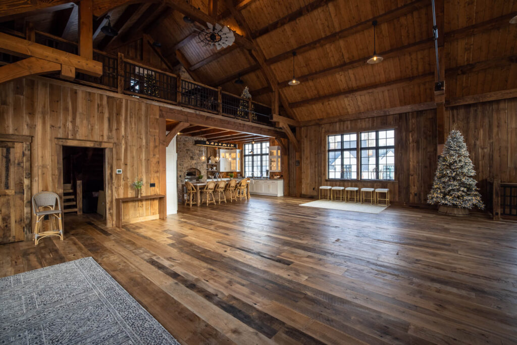 Reclaimed wood flooring in a big, empty room