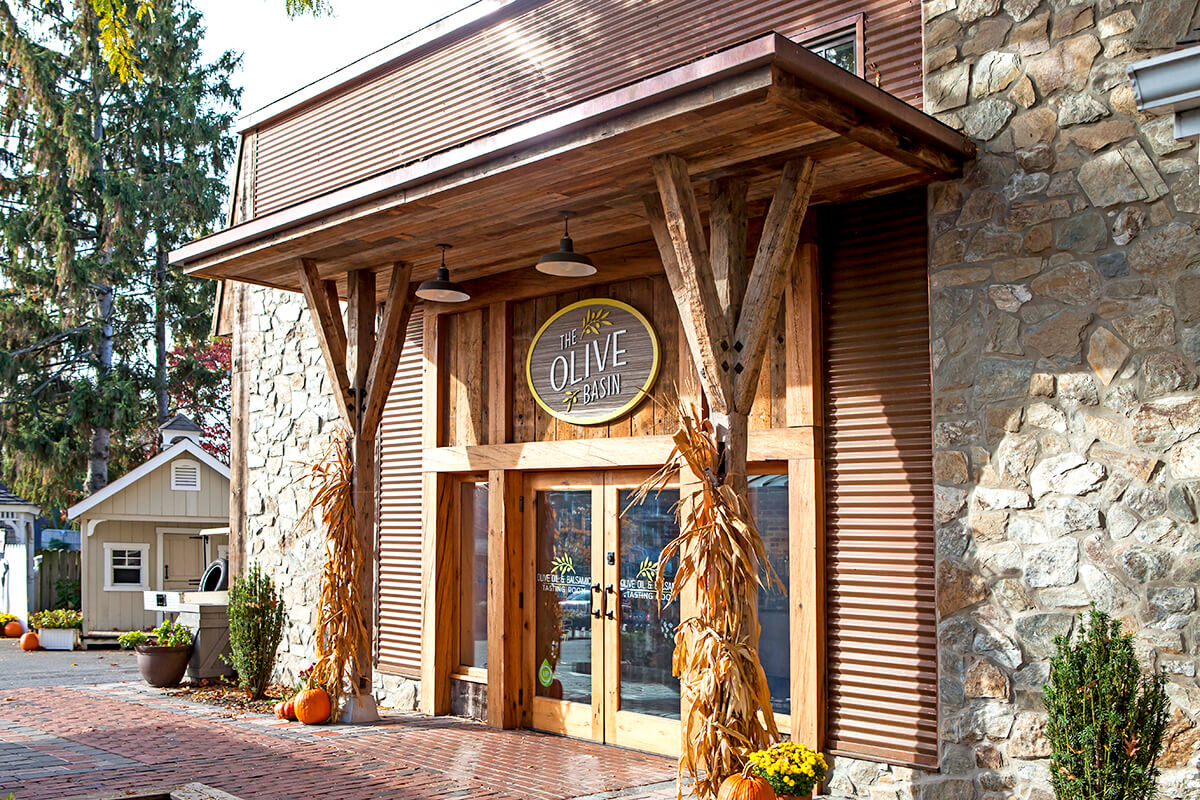 hand-hewn beams outside a store front